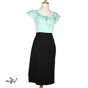 Vintage Black Pencil Skirt Metal Zip High Waist Straight Midi Sz S W26 - Hey Viv